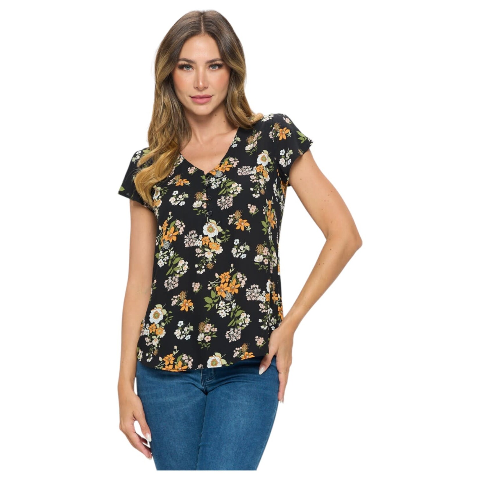 DNA DNA BUTTERFLY SLEEVED V-NECK TOP 9376T-19107