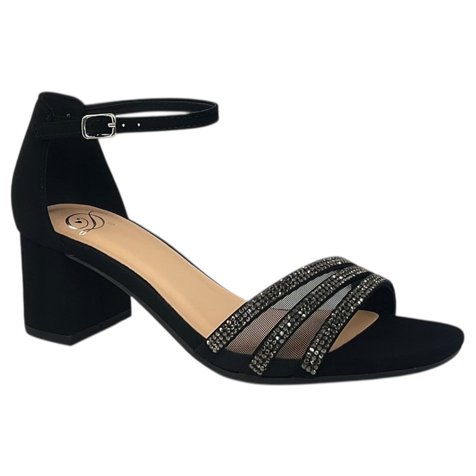 DELICIOUS DELICIOUS RHINESTONE BAND BLOCK HEEL PICK