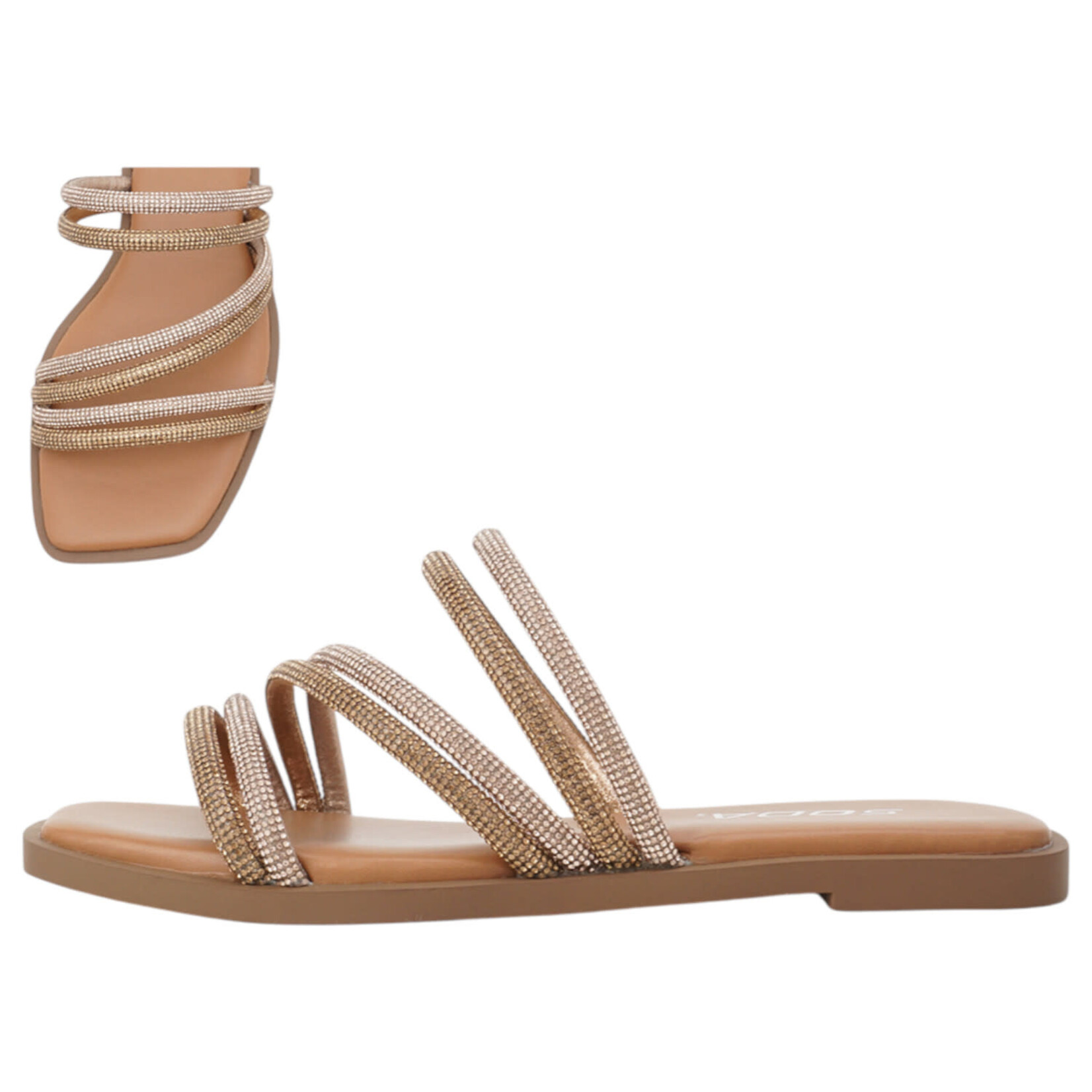 SODA SODA RHINESTONE 3 BAND SLIDE SLIPPER CAMBRIA