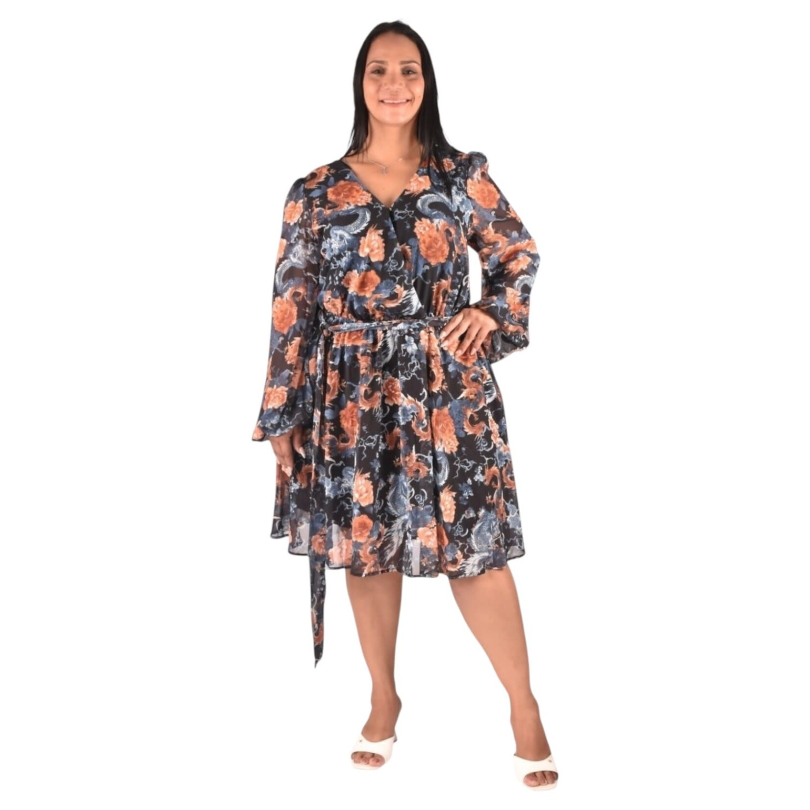 CHOCOLATE CHOCOLATE PLUS FLORAL LONG SLEEVE DRESS B16859