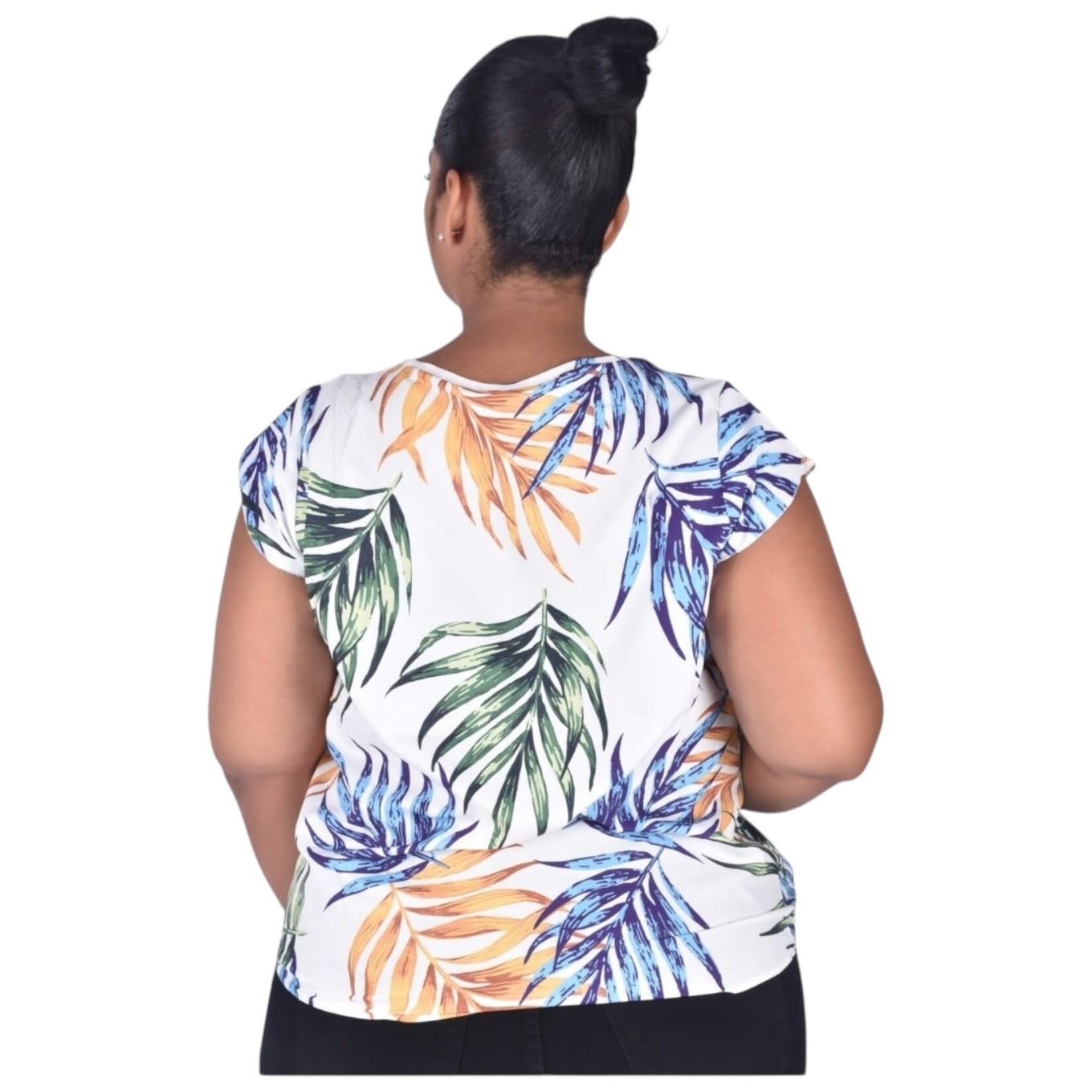 LAC BLEU LAC BLEU PLUS LEAF PRINT SHORT SLEEVE TOP B4345