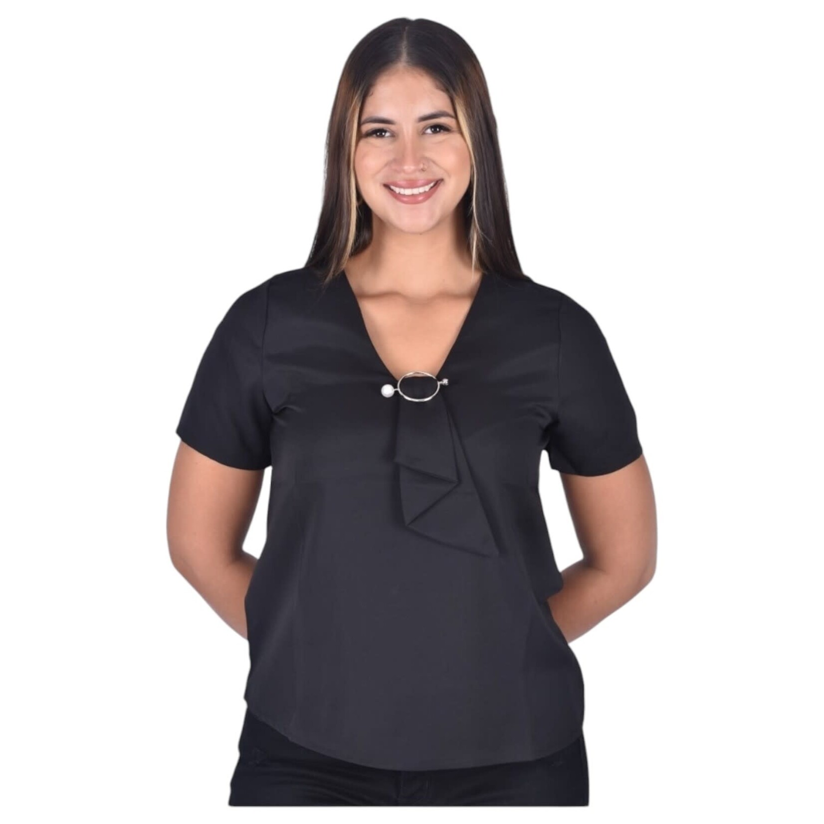 LAC BLEU LAC BLEU PIN DETAIL SHORT SLEEVE TOP B4302