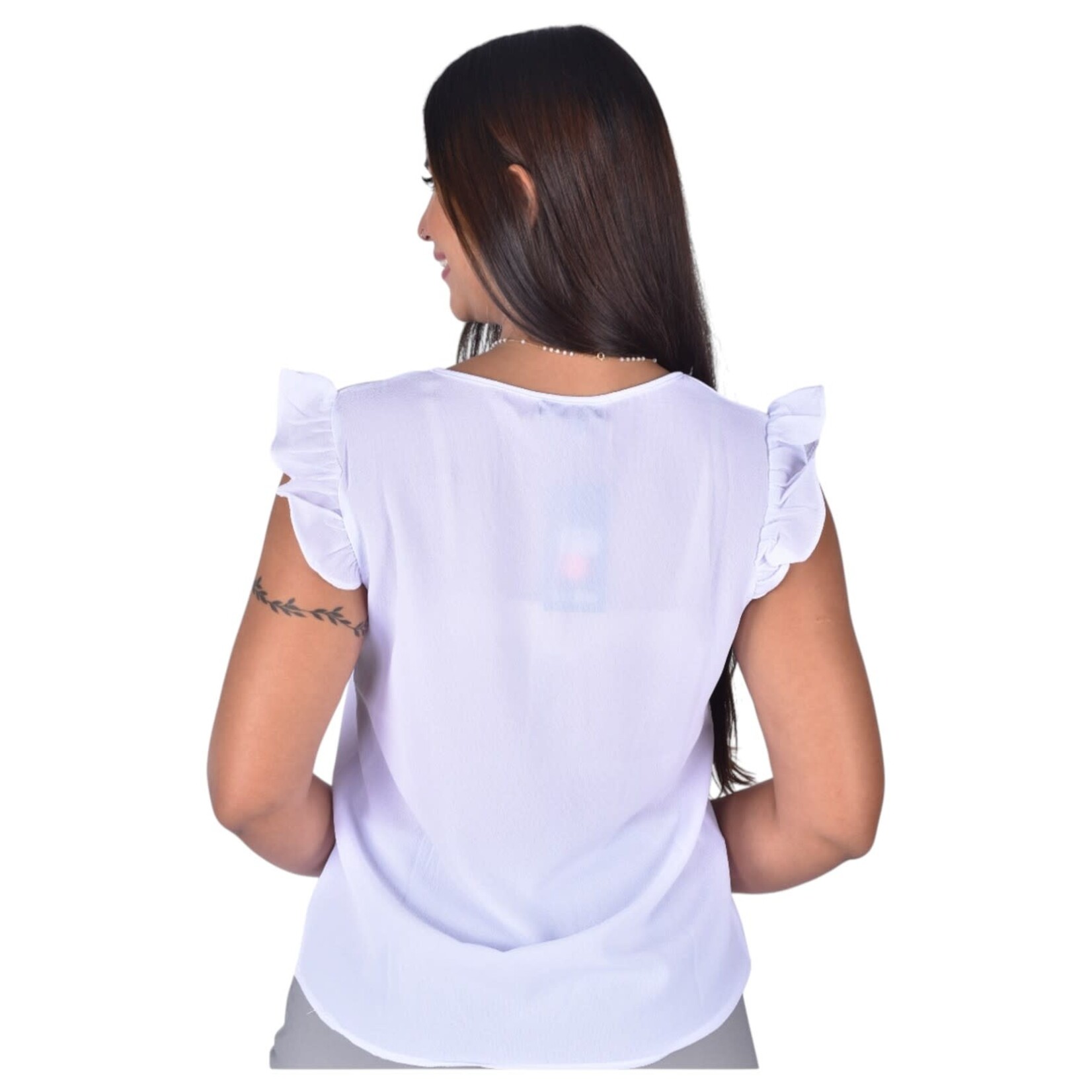 LAC BLEU LAC BLEU RUFFLE CAP SLEEVE TOP B4336