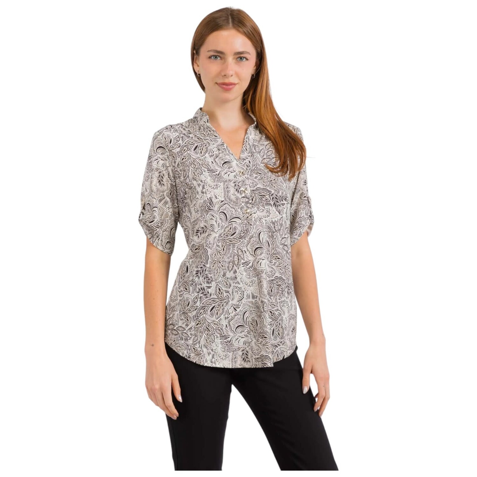 PERSEPTION PERSEPTION 3 BUTTON ROLL TAB SHORT SLEEVE TOP TP-MS-200