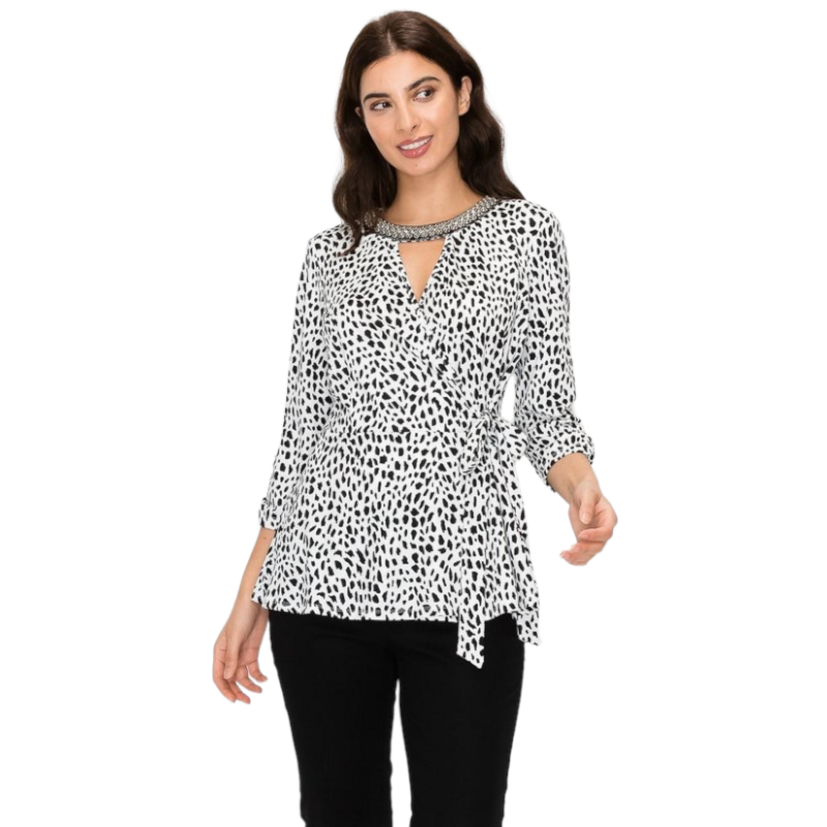 PERSEPTION PERSEPTION EMBELLISHED NECK WRAP TOP TP-MS-395