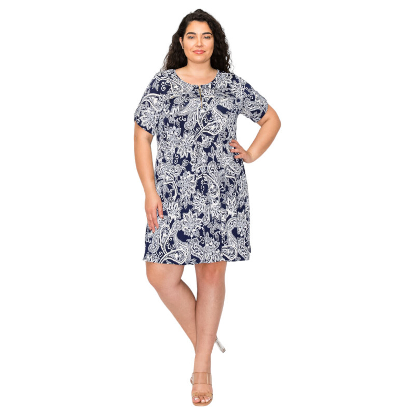 PERSEPTION PERSEPTION PLUS SIZE PRINTED O-RING ZIP MIDI DRESS DR-WM-621