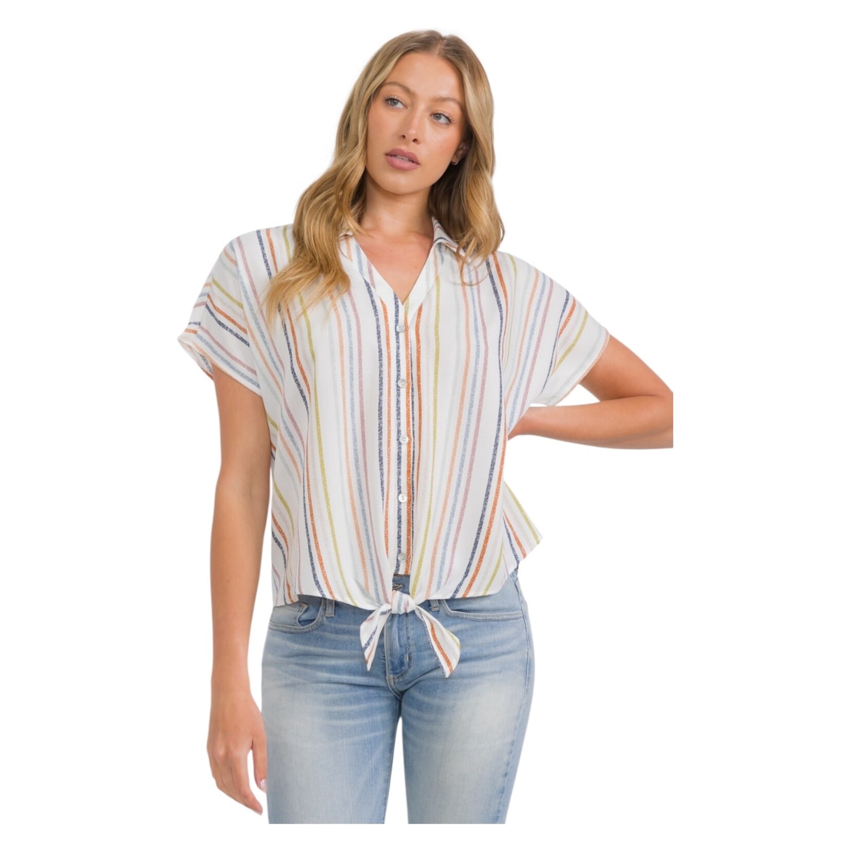 PERSEPTION PERSEPTION COLLARED TIE FRONT BUTTON UP TOP TP-MS-2108