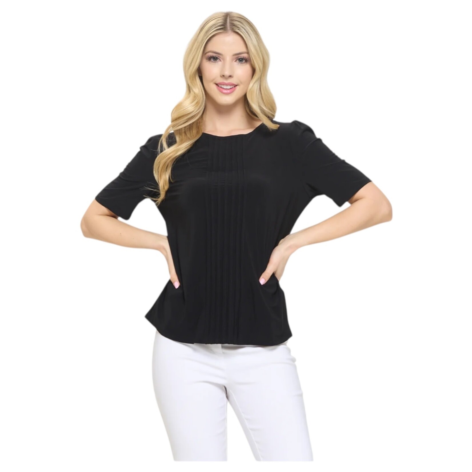 PERSEPTION PERSEPTION SHORT SLEEVE PINTUCK PUFF TOP TP-MS-1810