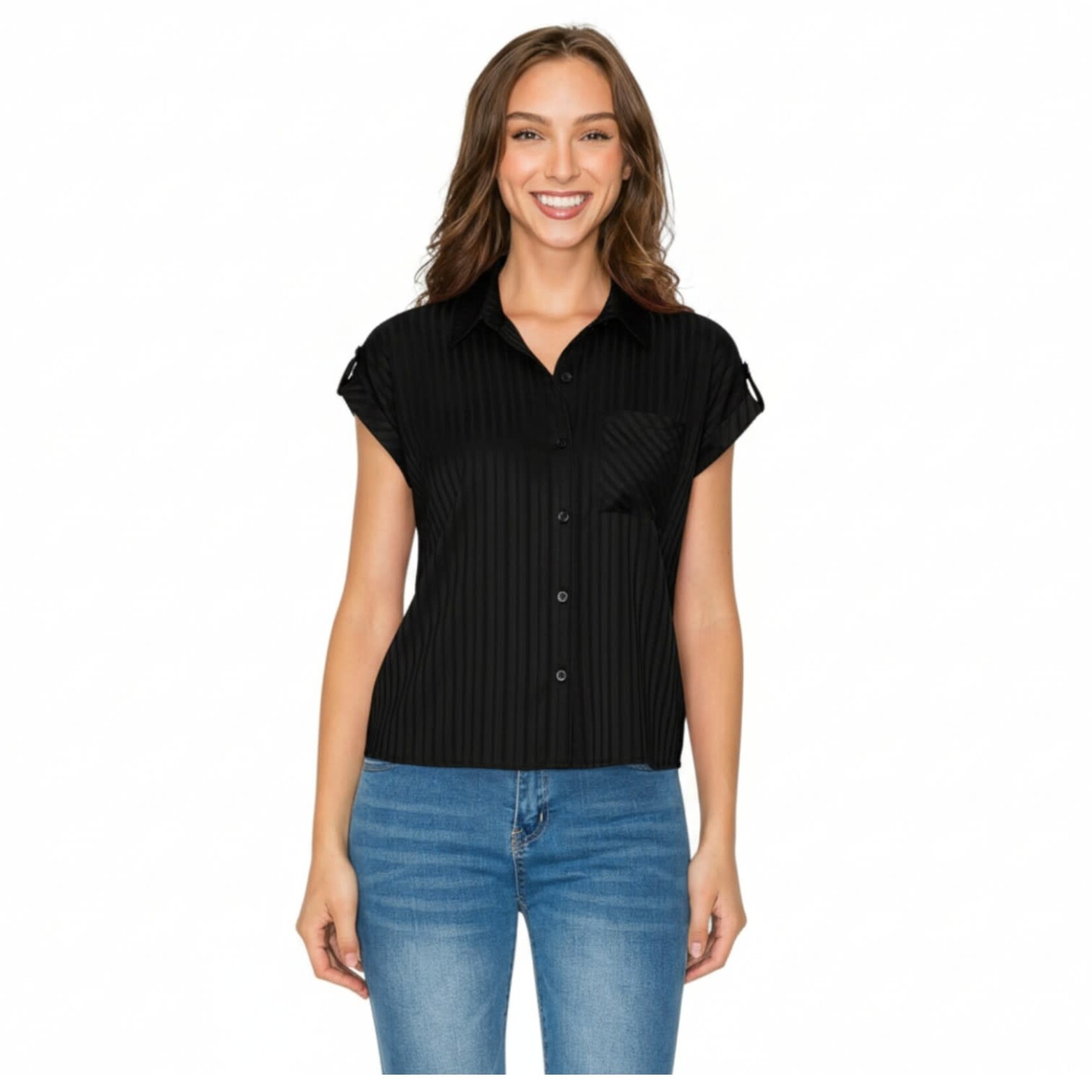 DNA DNA SATIN STRIPE SHORT SLEEVE TOP 4443B-23119