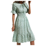 MISS KELLY MISS KELLY DAISY FLORAL PRINT SMOCKED WAIST SHORT PUFF SLEEVE KNEE LENGTH DRESS SD4809