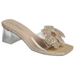 FOREVER FOREVER CLEAR BAND W/ RHINESTONE FLOWER SLIDE CLEAR BLOCK HEEL NOTIFY-94