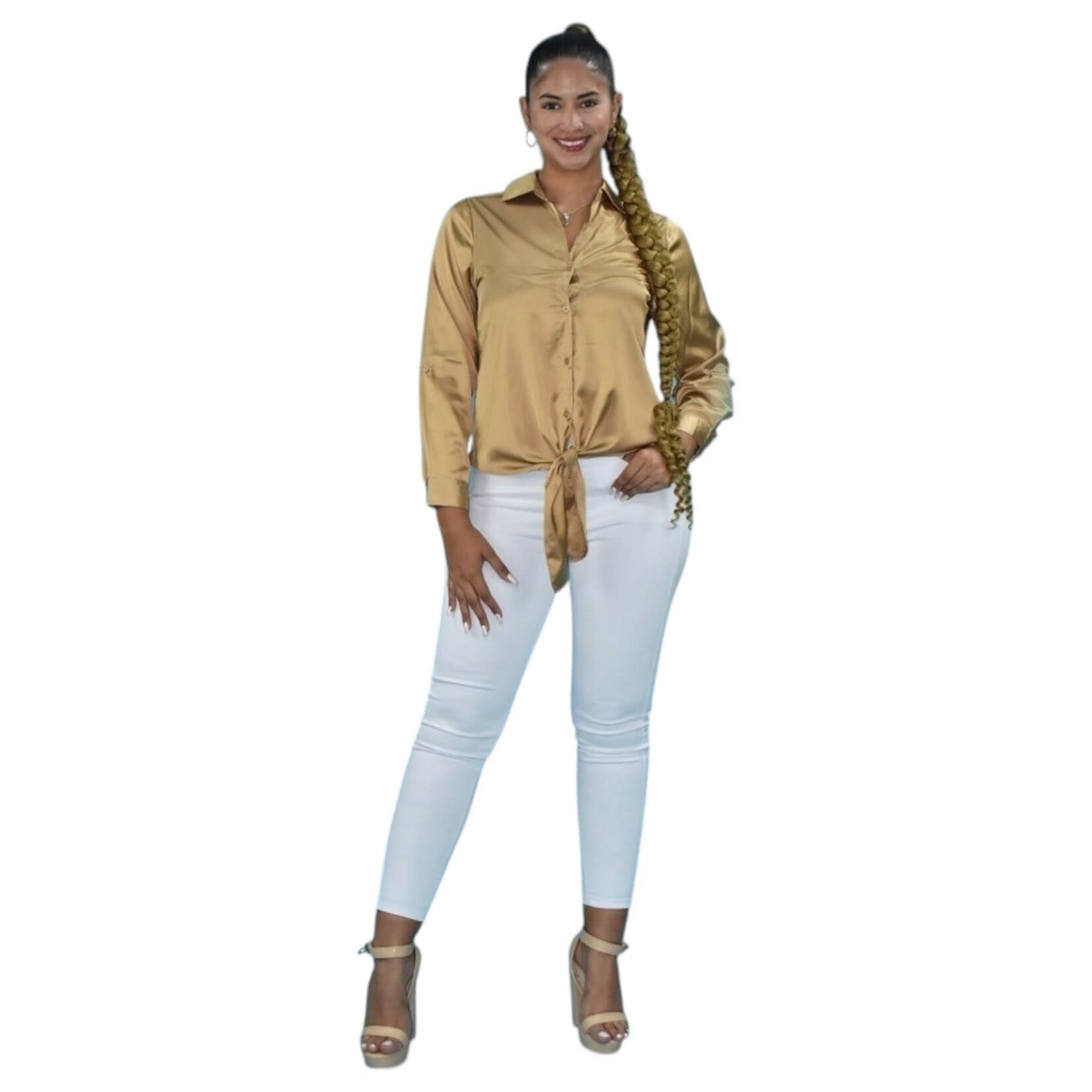 LAC BLEU LAC BLEU SATIN LONG SLEEVE SHIRT B3886