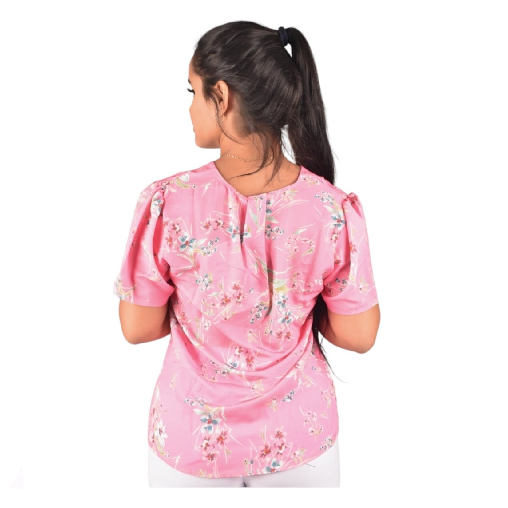 CHOCOLATE PREMIUM CHOCOLATE FLORAL SHORT SLEEVE TOP B16854