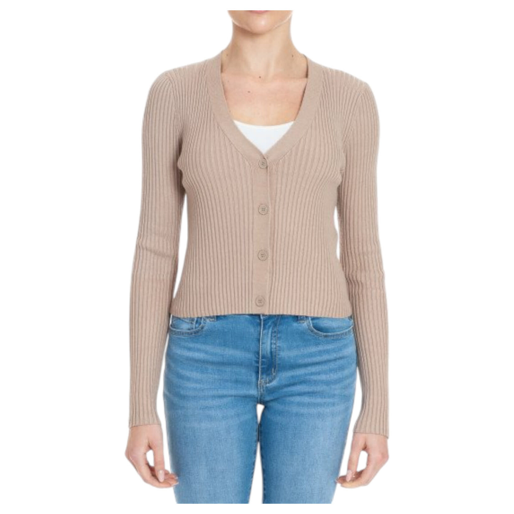 AMBIANCE APPAREL AMBIANCE RIBBED DEEP V-NECK LONG SLEEVE CARDIGAN SWEATER 75443