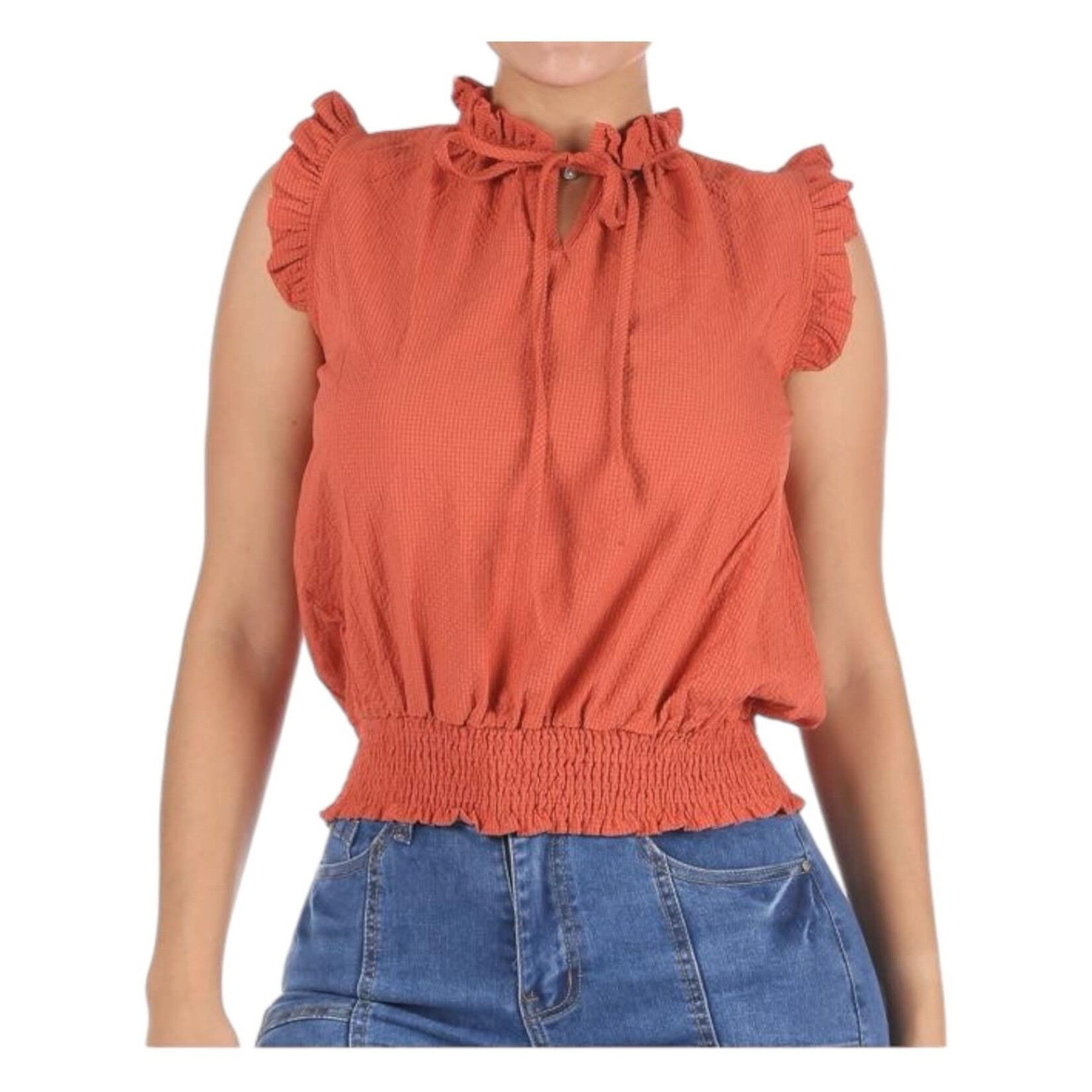 COZZI COZZI WAIST BAND CAP SLEEVE TOP SJ-953