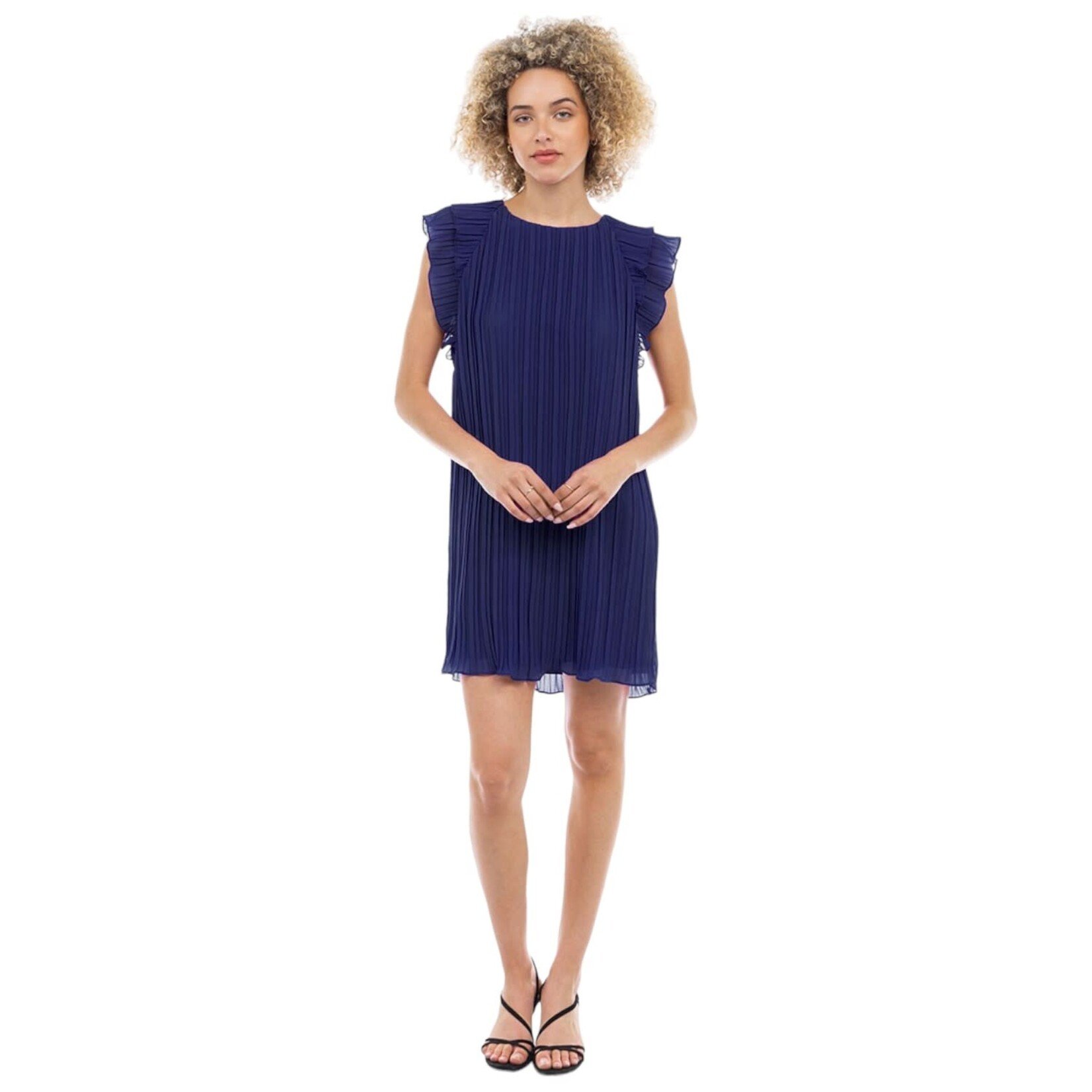 NAKED ZEBRA NAKED ZEBRA FLUTTER SLEEVE PLEATED MINI DRESS SD119514