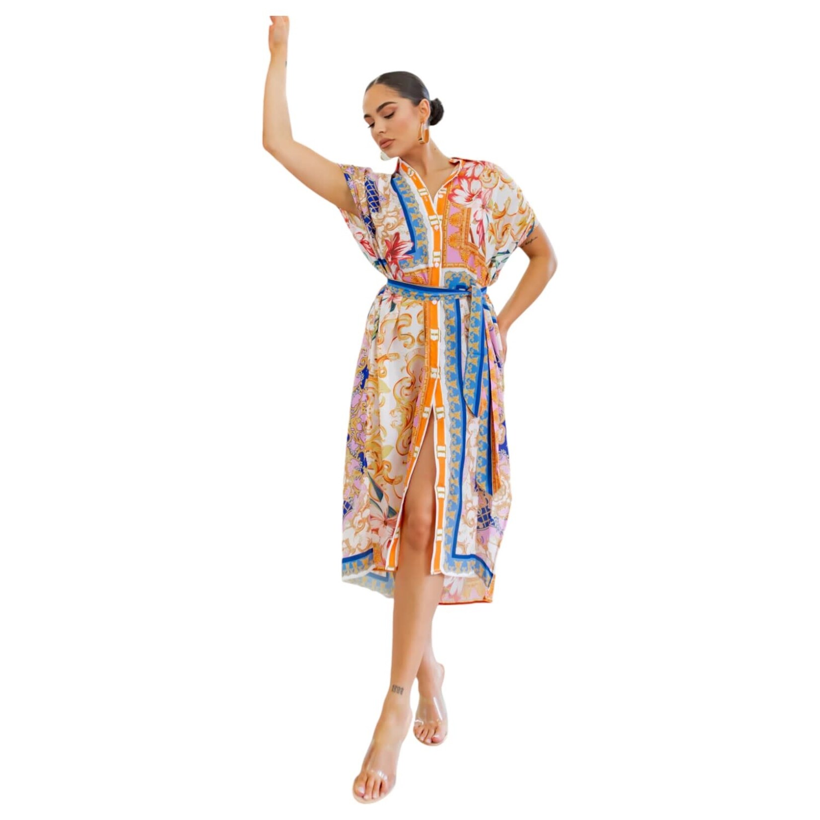 CHOCOLATE ITALY CHOCOLATE ITALY RUCHED SHOULDER BUTTON DOWN DRESS B16801