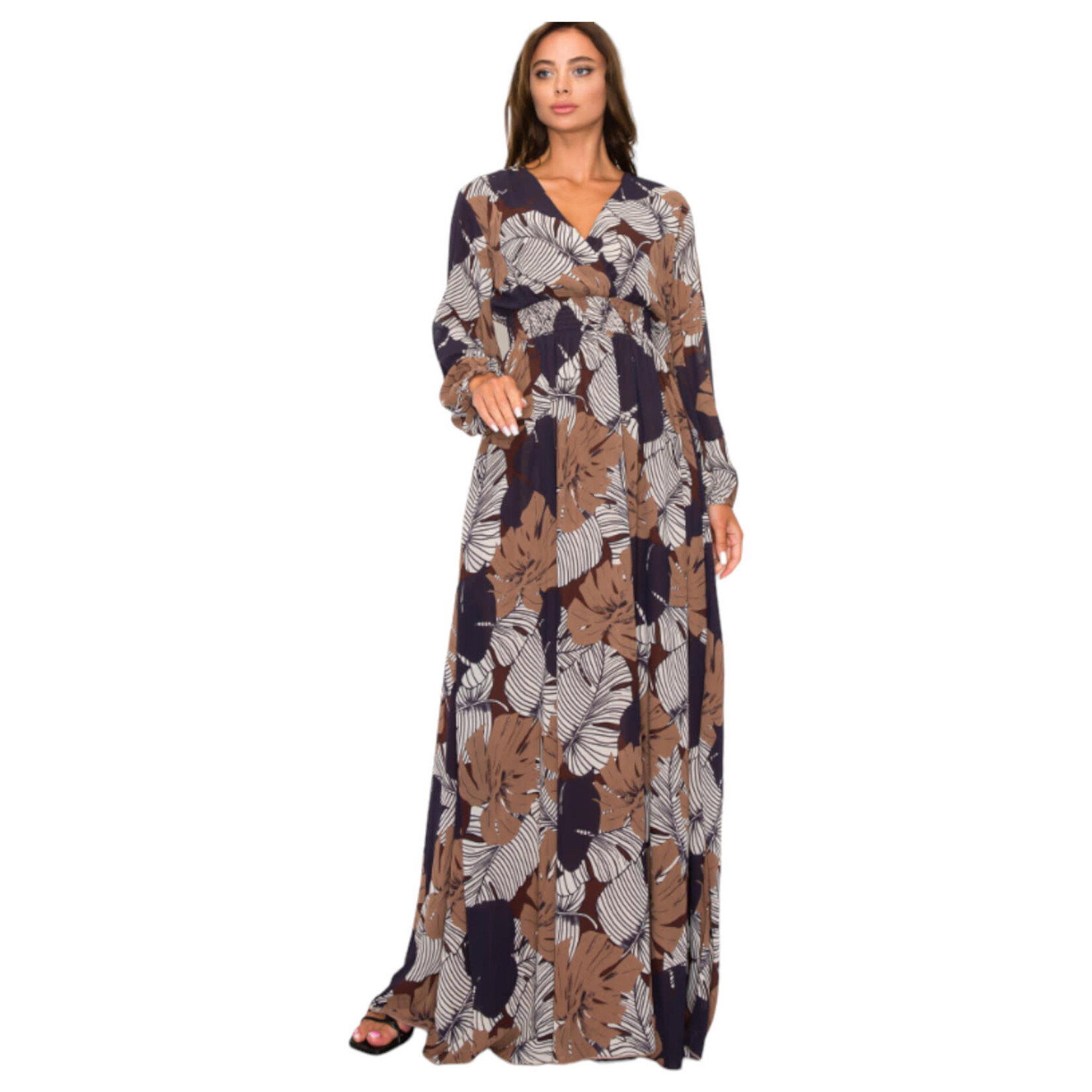 ONE THE LAND ONE THE LAND LONG SLEEVE MAXI FLORAL PRINT DRESS OL24A099