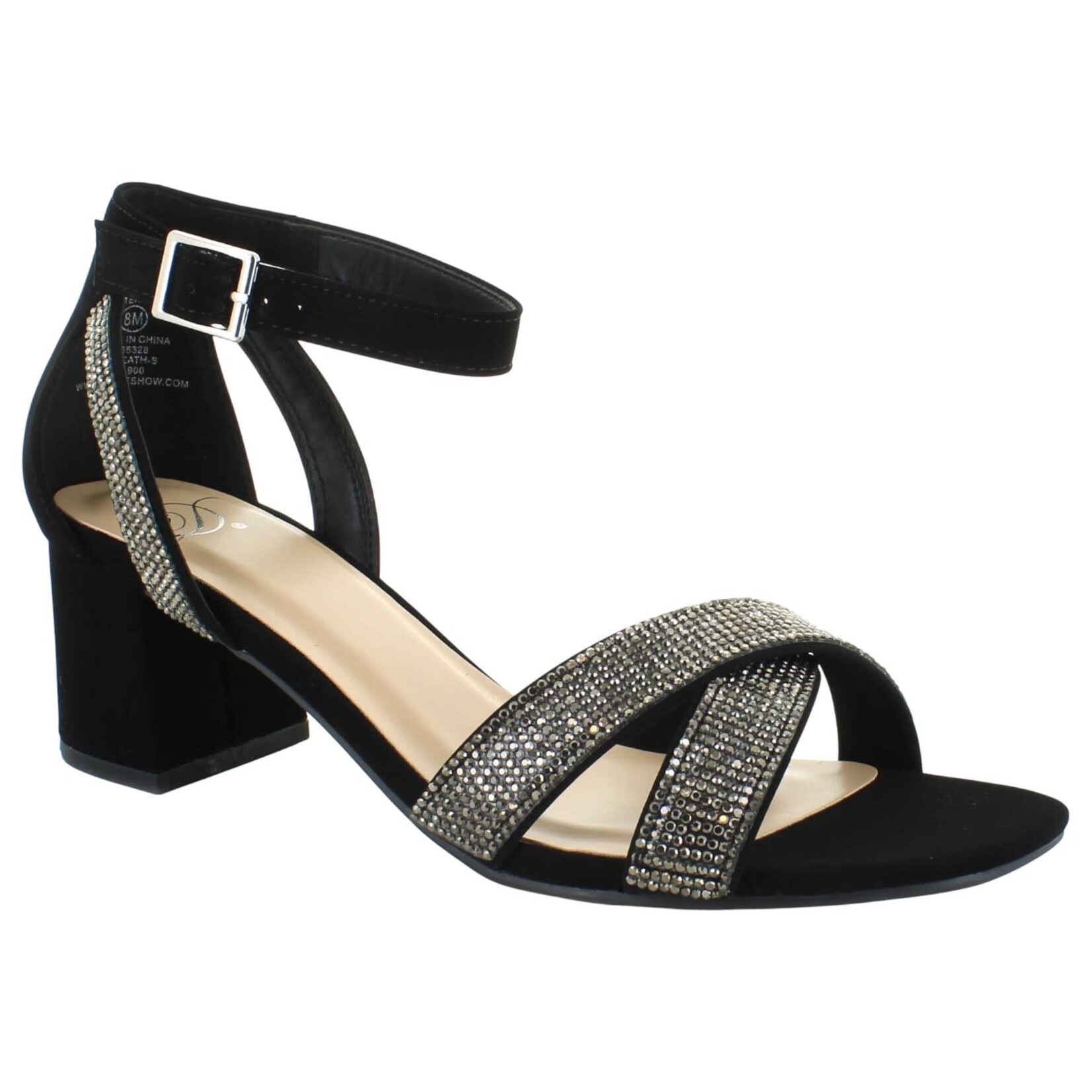 DELICIOUS DELICIOUS RHINESTONE CROSS BAND BLOCK HEEL WREATH