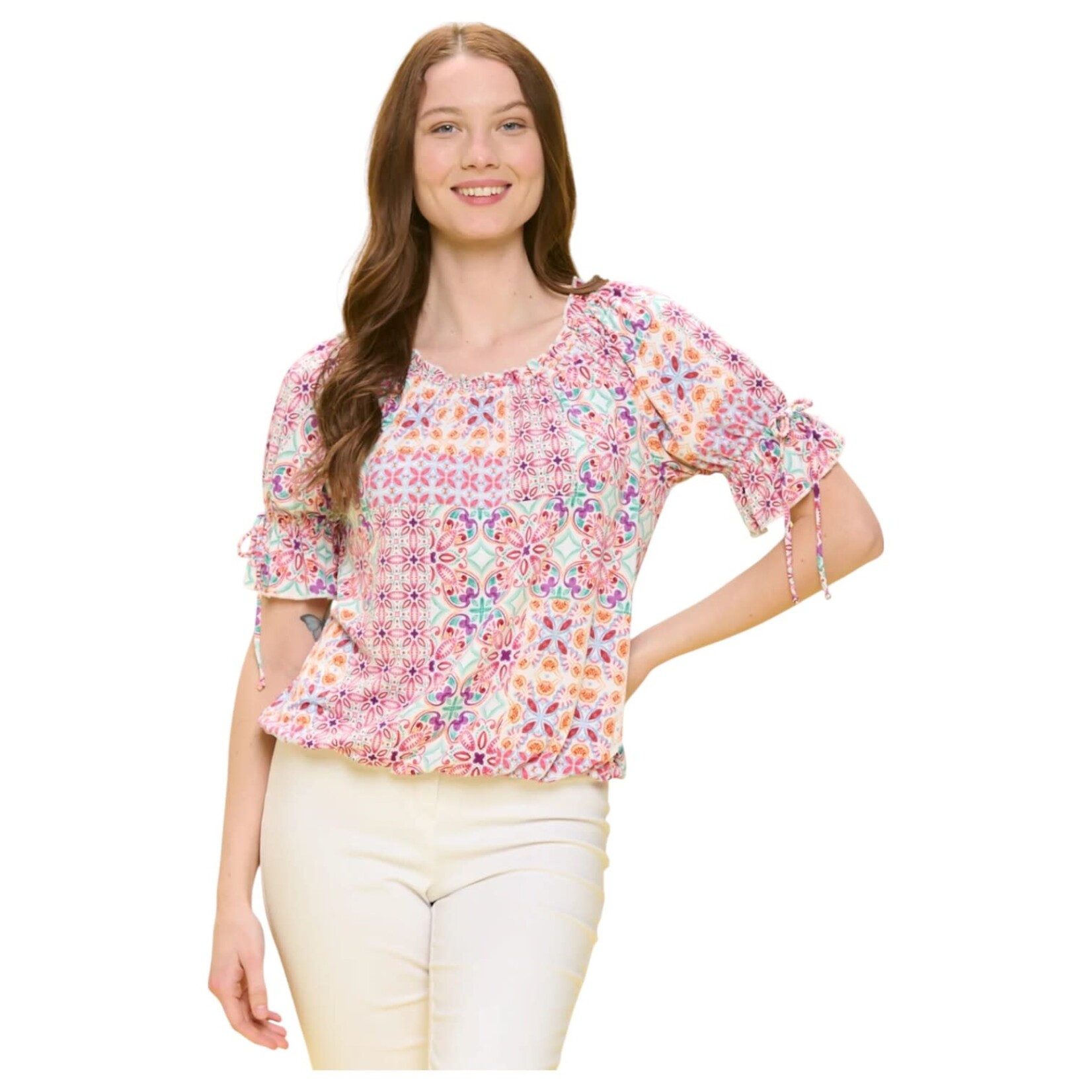 PERSEPTION PERSEPTION OFF SHOULDER TIE 3/4 SLEEVE TOP TP-MS-1507