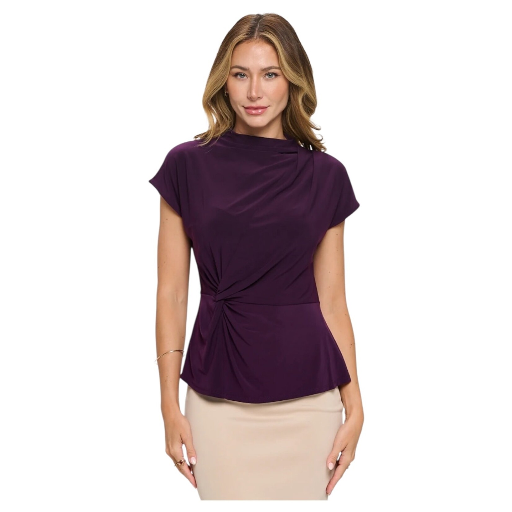 PERSEPTION PERSEPTION KEYHOLE DRAPE SIDE TIE HIGH NECK BLOUSE TP-MS-1968