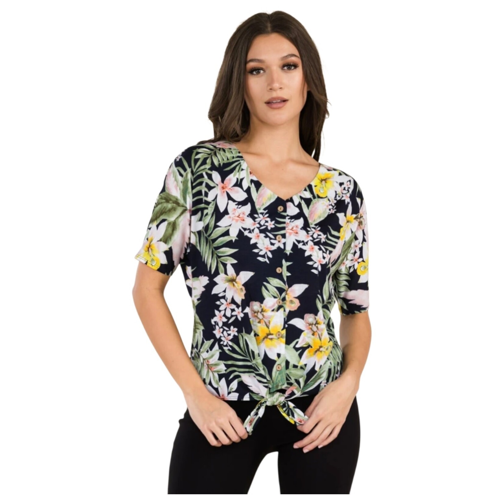 PERSEPTION PERSEPTION TIE FRONT SHORT SLEEVE TOP TP-MS-484