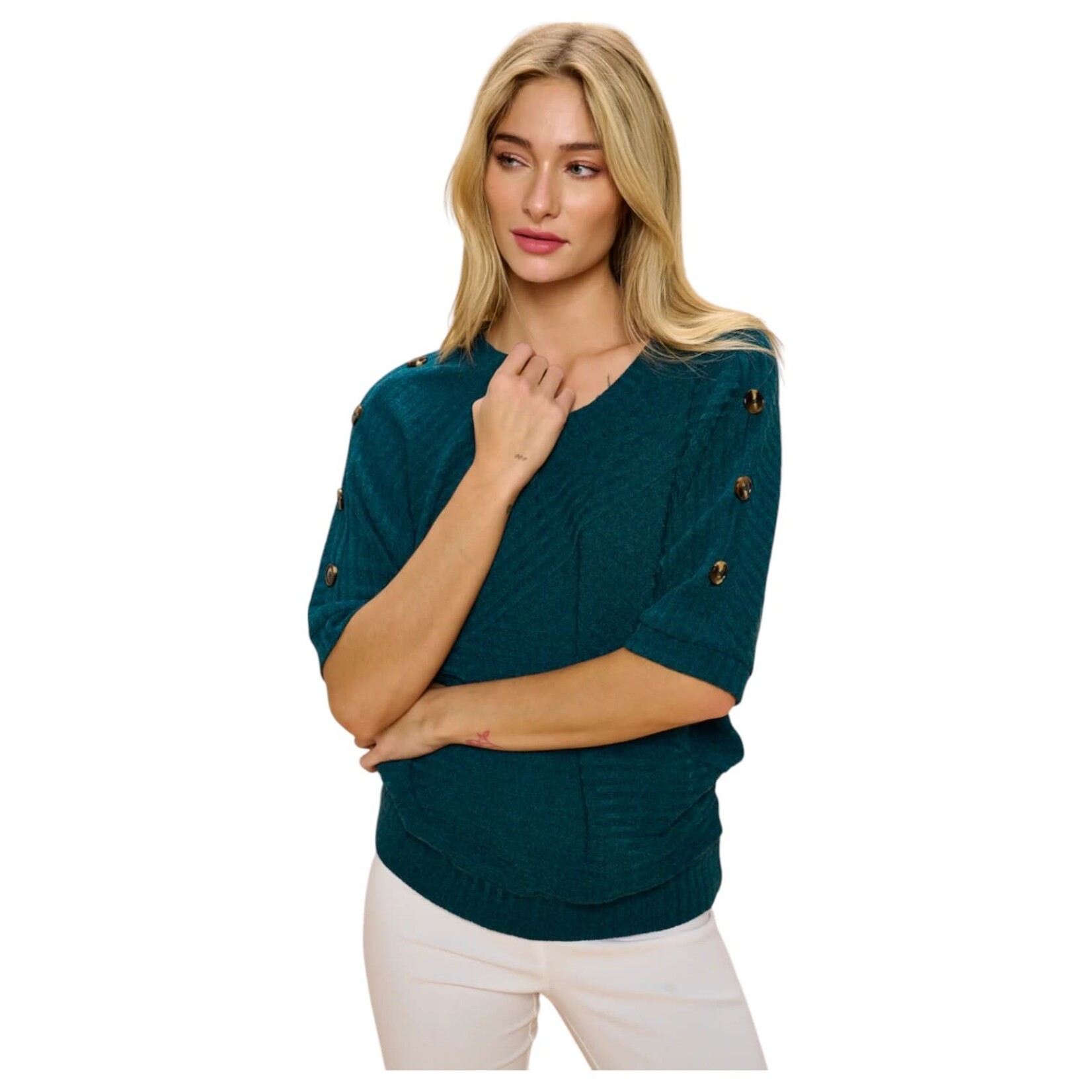 PERSEPTION PERSEPTION RIBBED V-NECK BUTTON SLEEVE SWEATER TP-MS-304