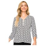 PERSEPTION PERSEPTION SQUARE ZIPPER PATTERNED 3/4 SLEEVE TOP TP-MS-1425