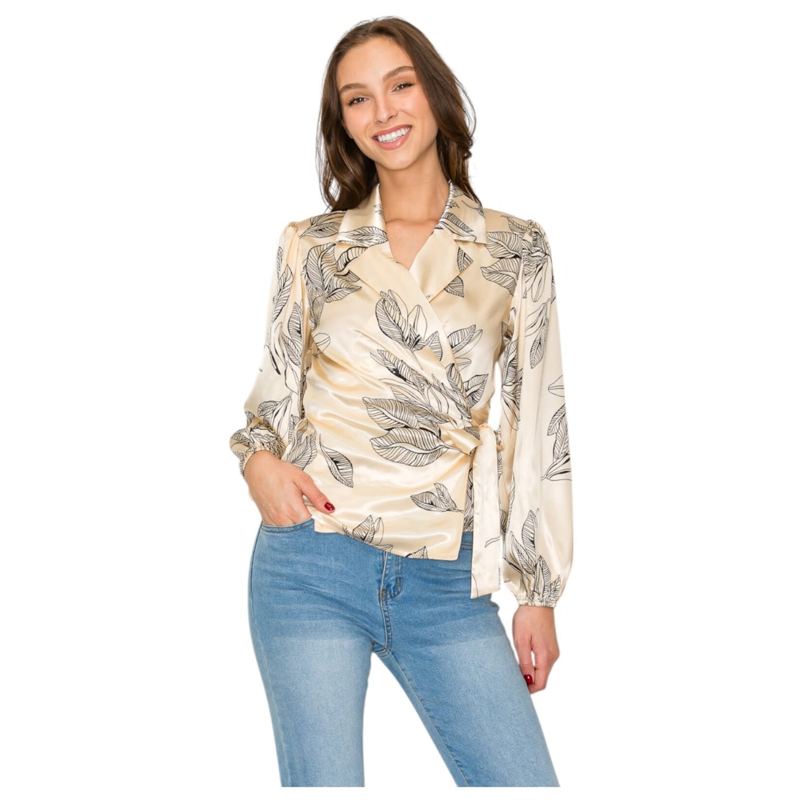 DNA DNA SATIN LONG SLEEVE WRAP TOP 4432T-24103