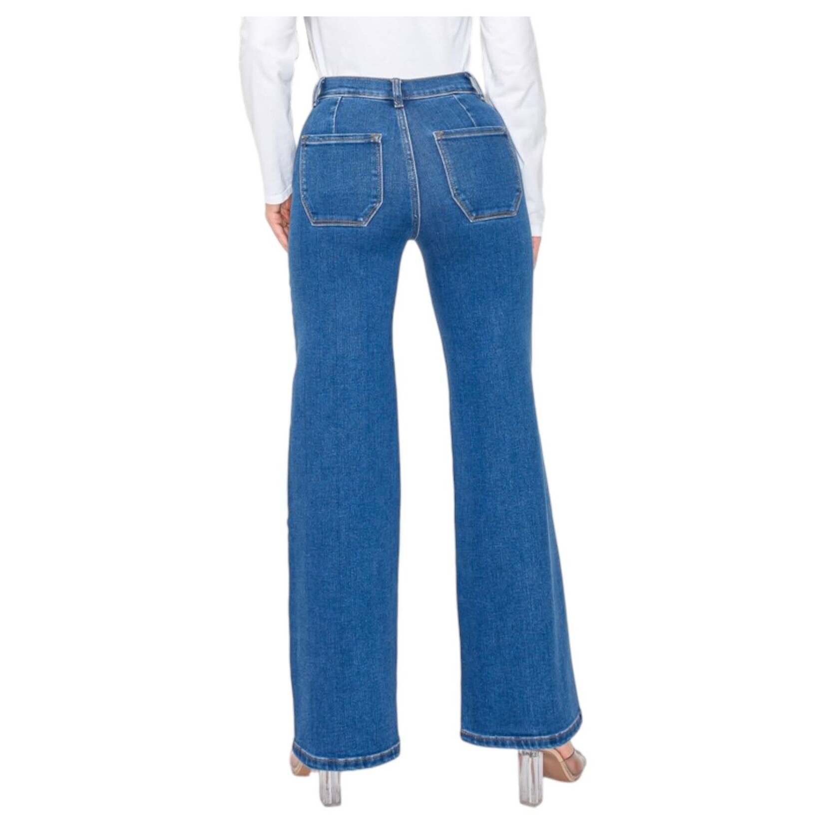 ENCORE JEANS ENCORE HIGH RISE PATCH POCKET WIDE LEG JEAN V2469M