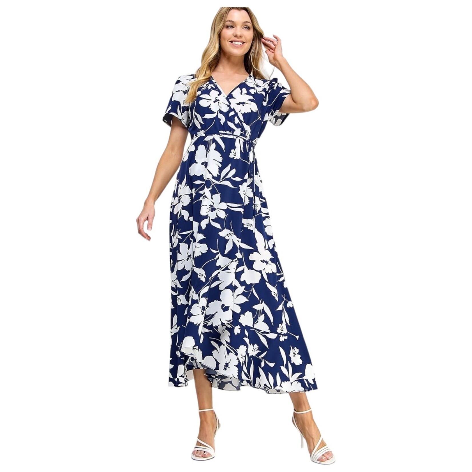 SOLUTION SOLUTION FLORAL PRINT WRAP DRAWSTRING TIE WAIST DRESS S-26243