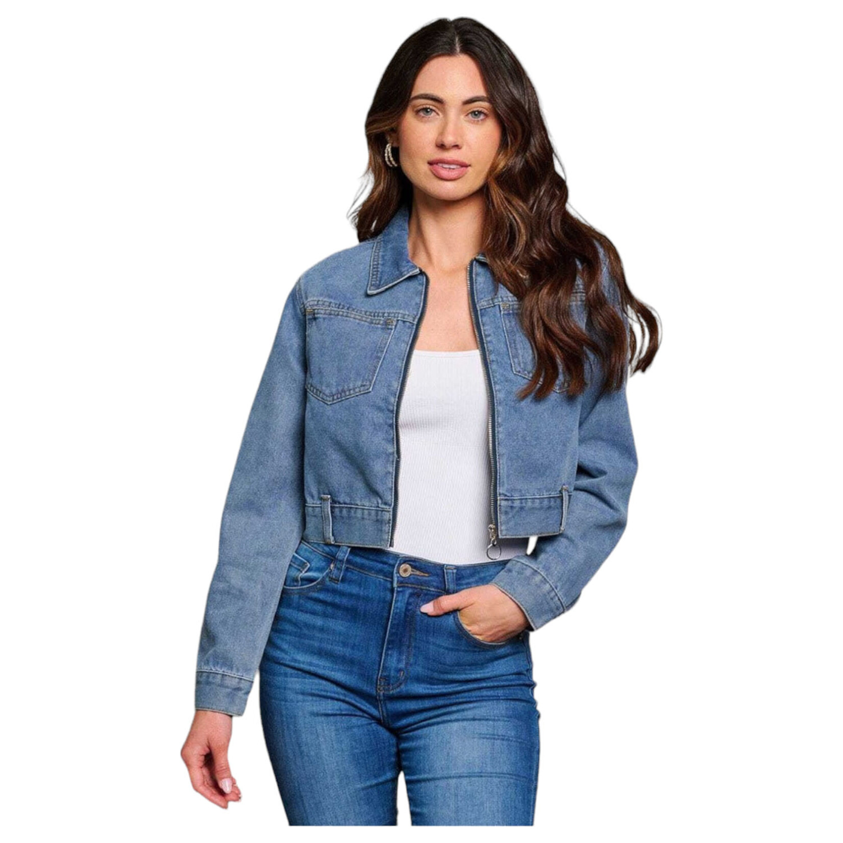 LOVE + HARMONY LOVE + HARMONY ZIP UP DENIM JACKET LHJ362WT-D