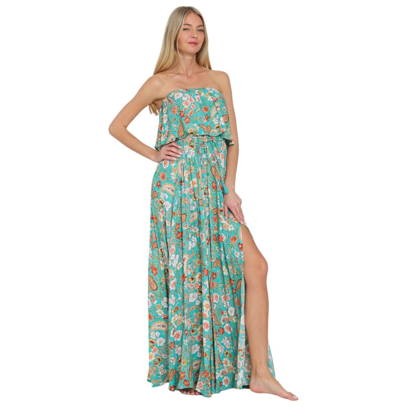 AAKAA AAKAA TUBE ELASTIC WAISTED BELTED MAXI DRESS DA31108K