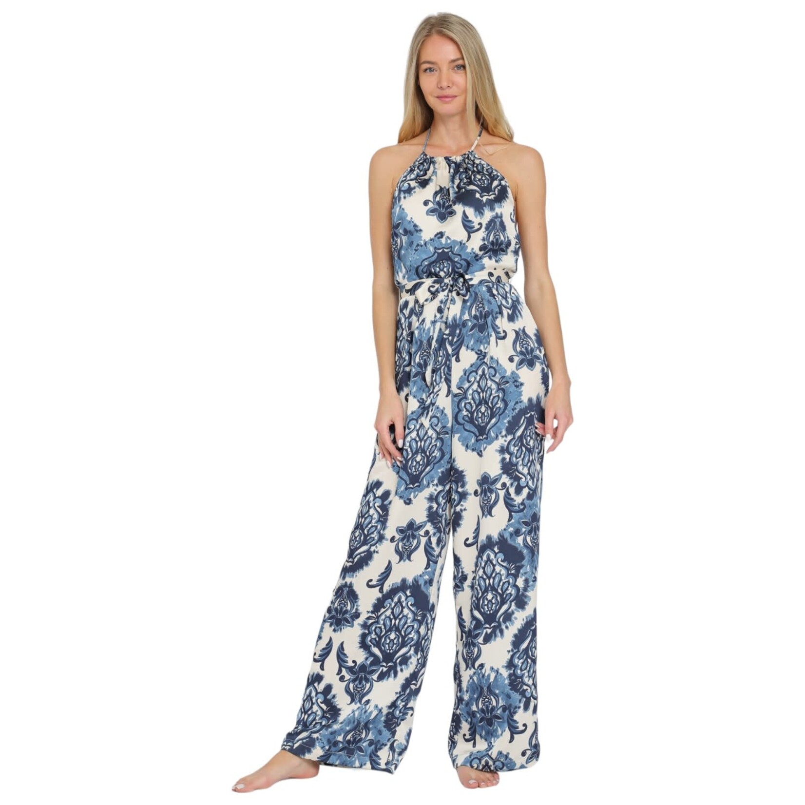 AAKAA AKAA HALTER BACKLESS BELTED JUMPSUIT RA92671H