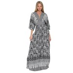 AAKAA AAKAA KIMONO SLEEVE TIE BACK WAISTED BORDER PRINT MAXI DRESS DA31000D