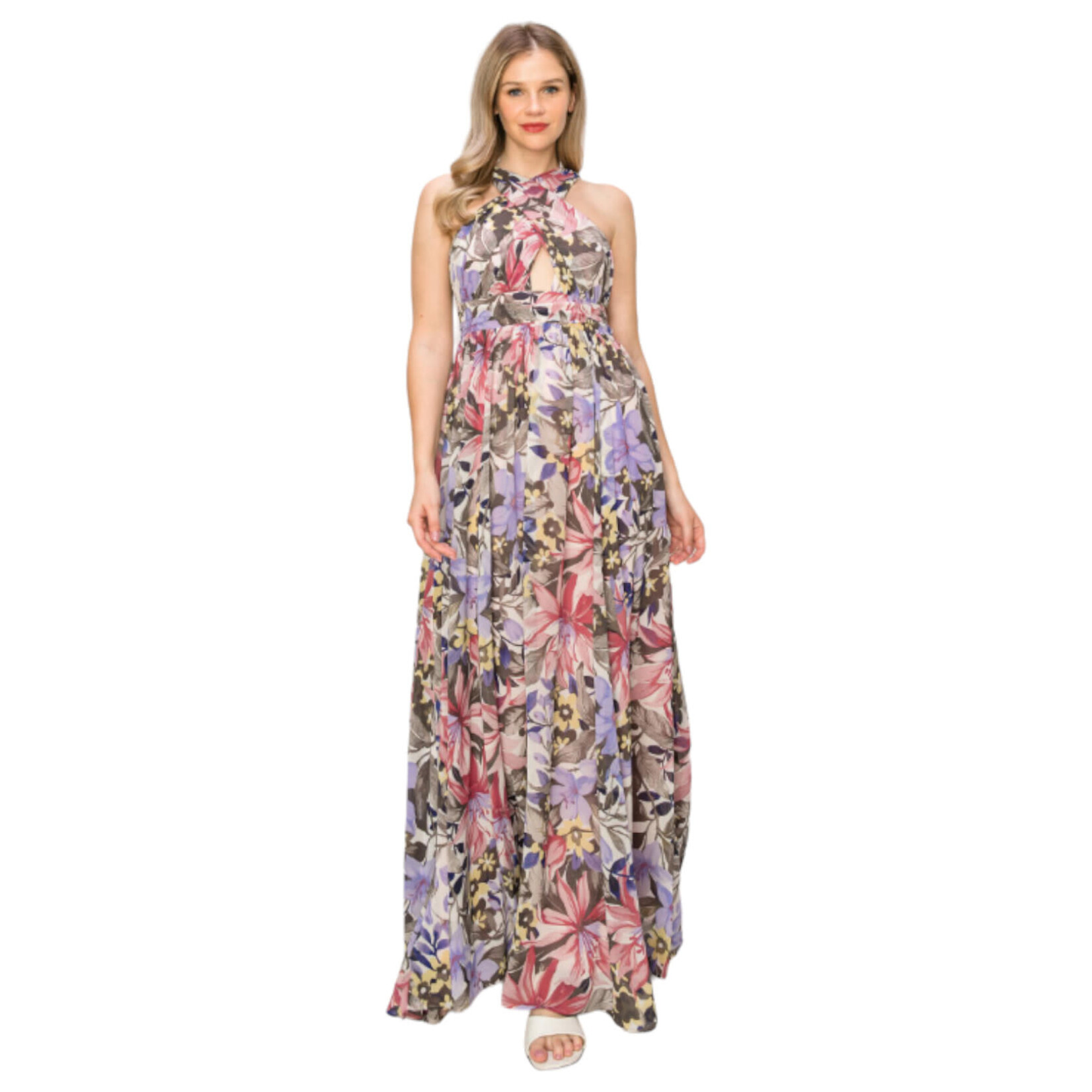 ONE THE LAND ONE THE LAND X-FRONT MAXI FLORAL PRINT DRESS OL24A103