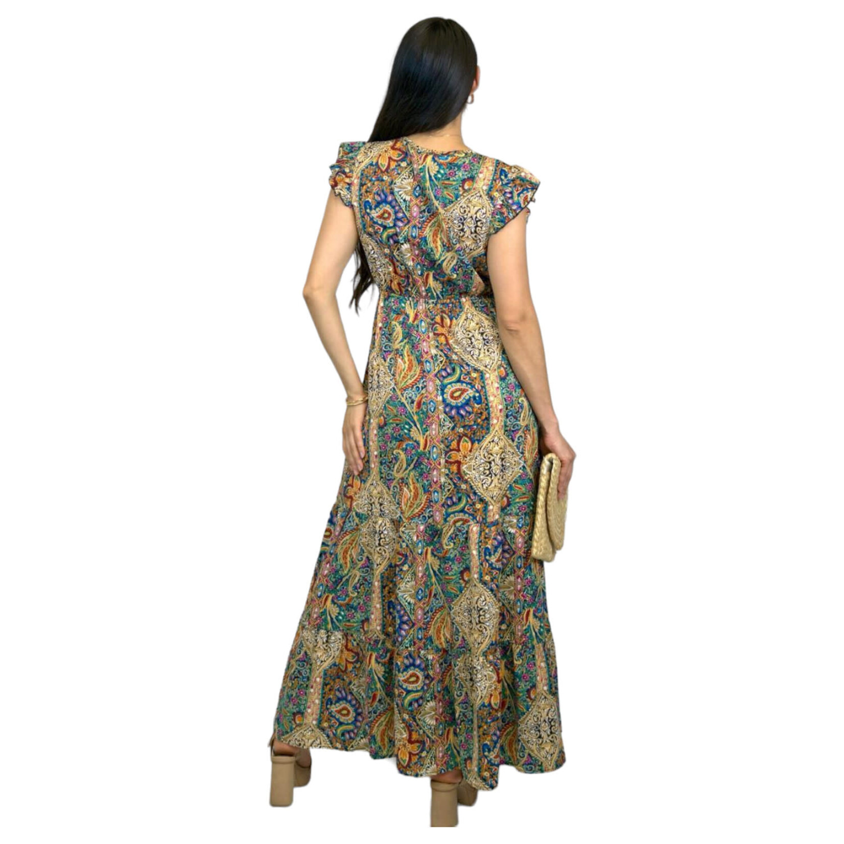 MISS KELLY MISS KELLY PAISLEY PRINT RUFFLE SLEEVE MAXI DRESS SD5190