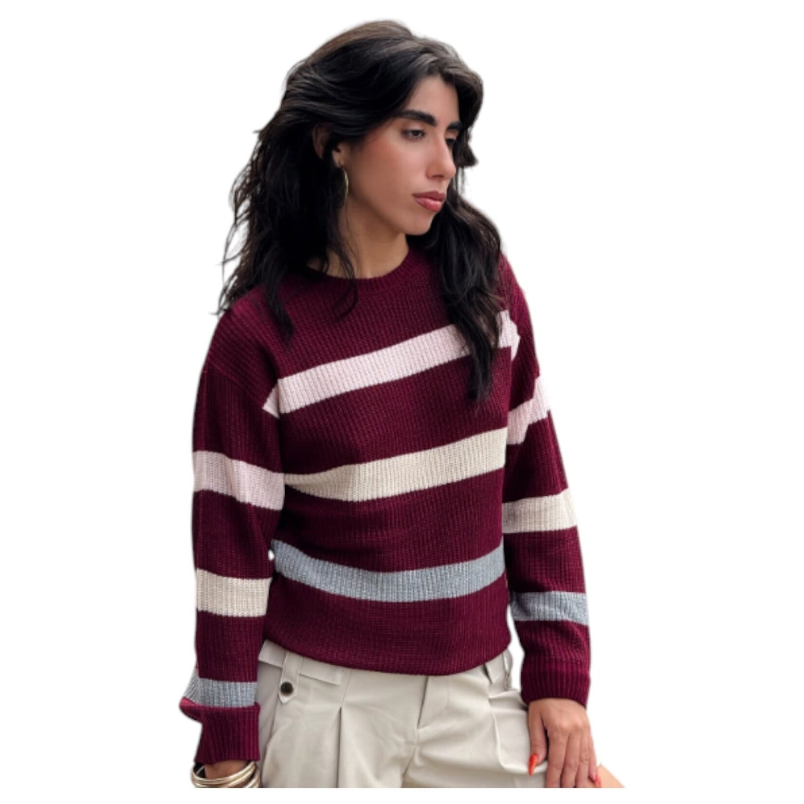 IRIS IRIS 3 TONE STRIP LONG SLEEVE SWEATER ISW2201