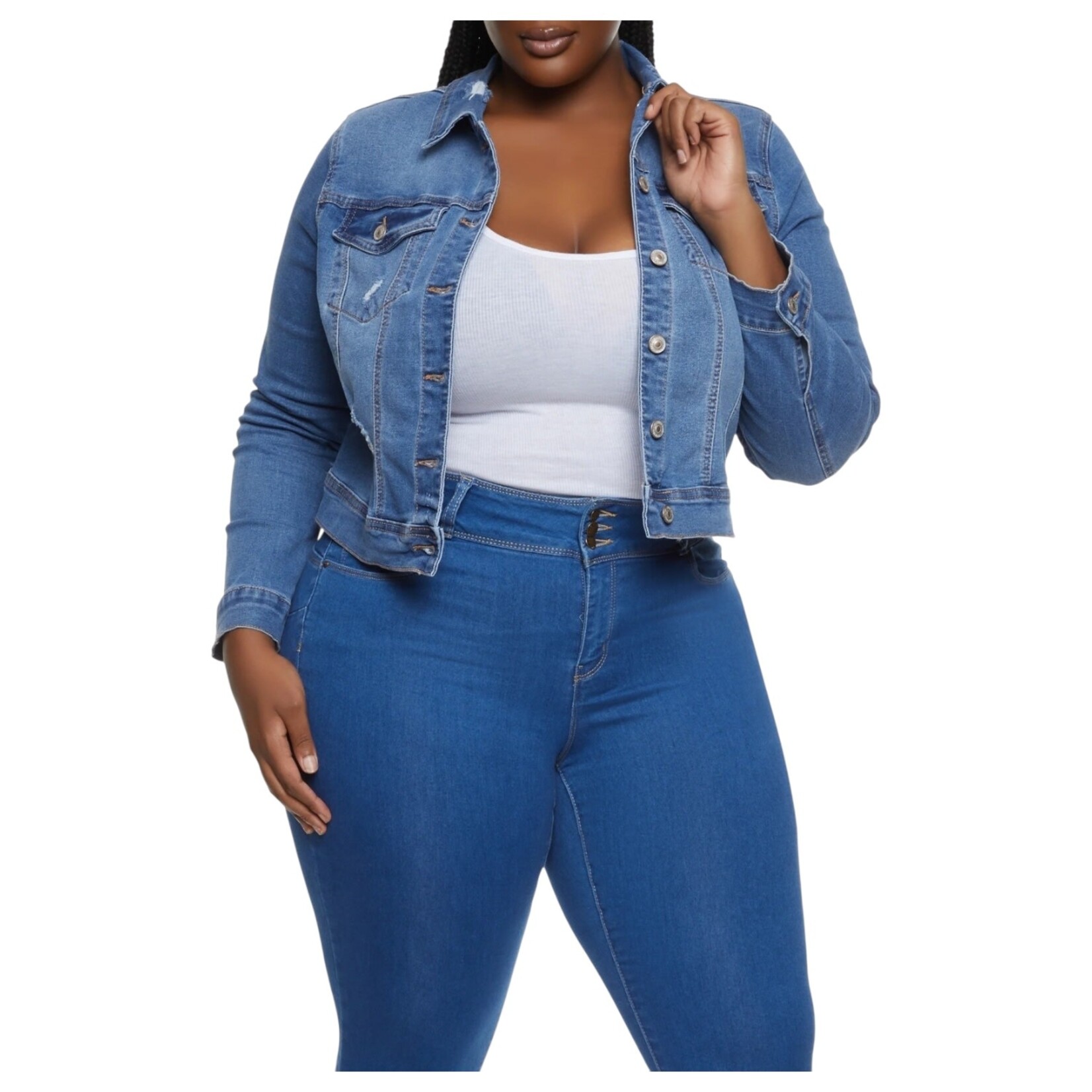 WAX JEANS WAX PLUS DESTRUCTED DENIM JACKET 90273XL