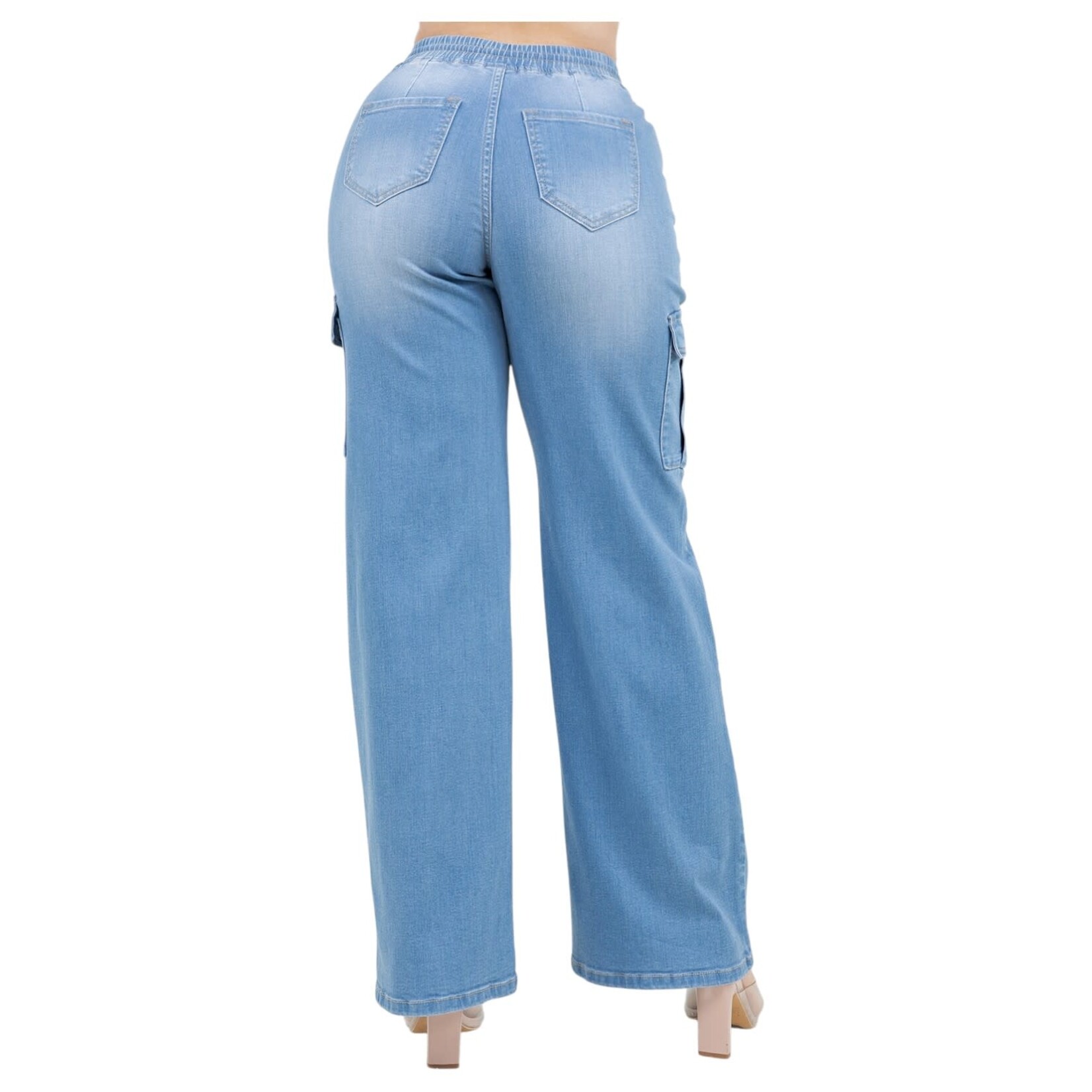 ENCORE JEANS ENCORE DRAWSTRING ELASTIC WAIST CARGO JEAN V2675L