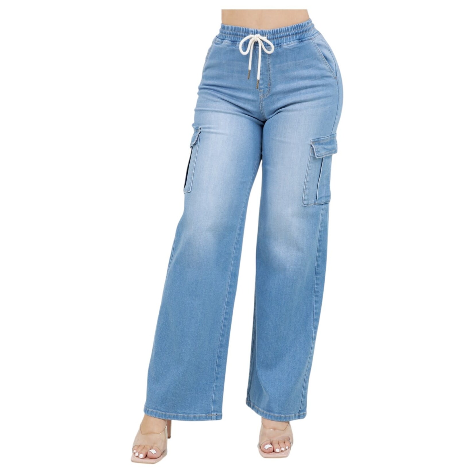 ENCORE JEANS ENCORE DRAWSTRING ELASTIC WAIST CARGO JEAN V2675L