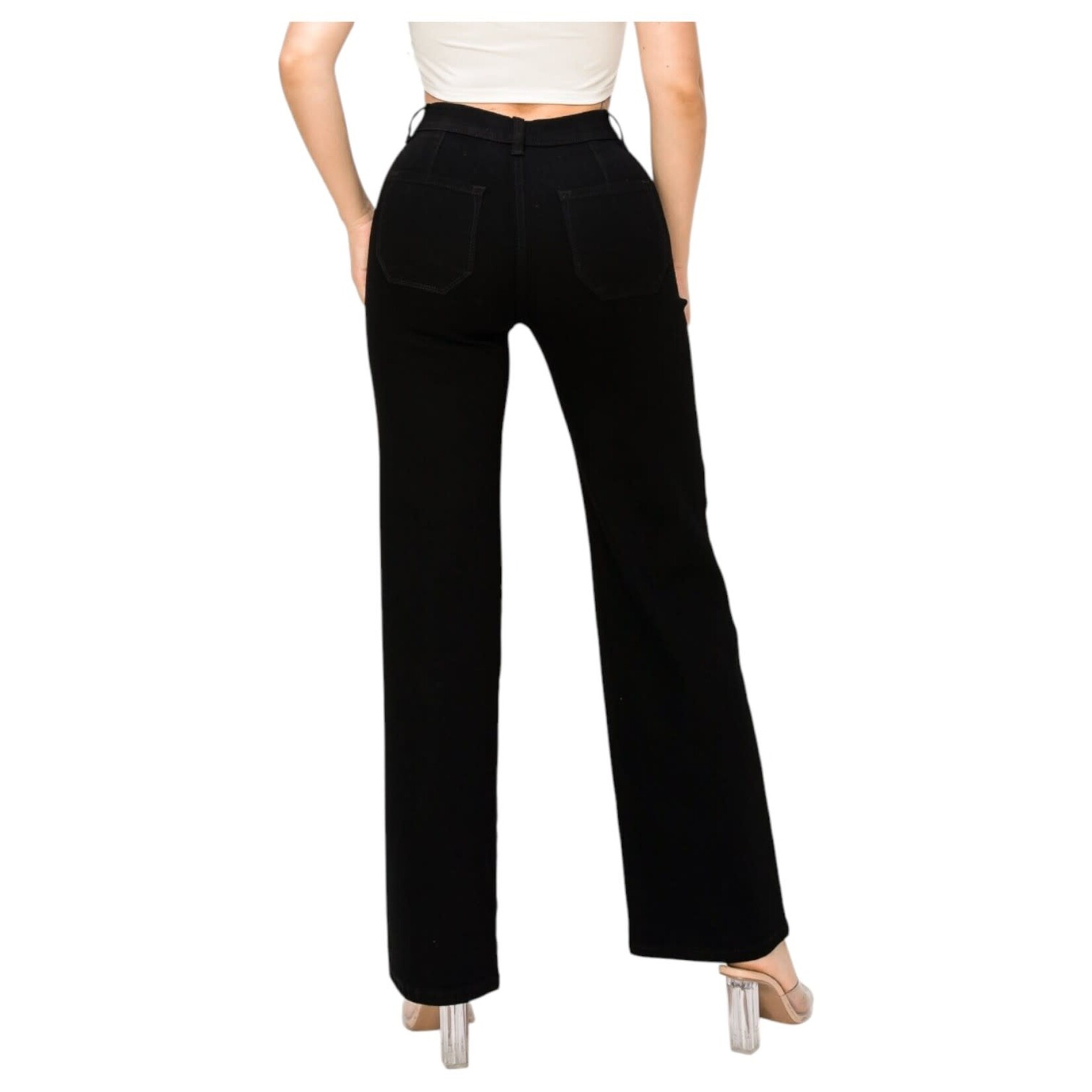 ENCORE JEANS ENCORE HIGH RISE PATCH POCKET WIDE LEG JEAN V2469B