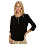 PERSEPTION PERSEPTION SQUARE RING ZIPPER PLEATED 3/4 SLEEVE TOP TP-MS-1430