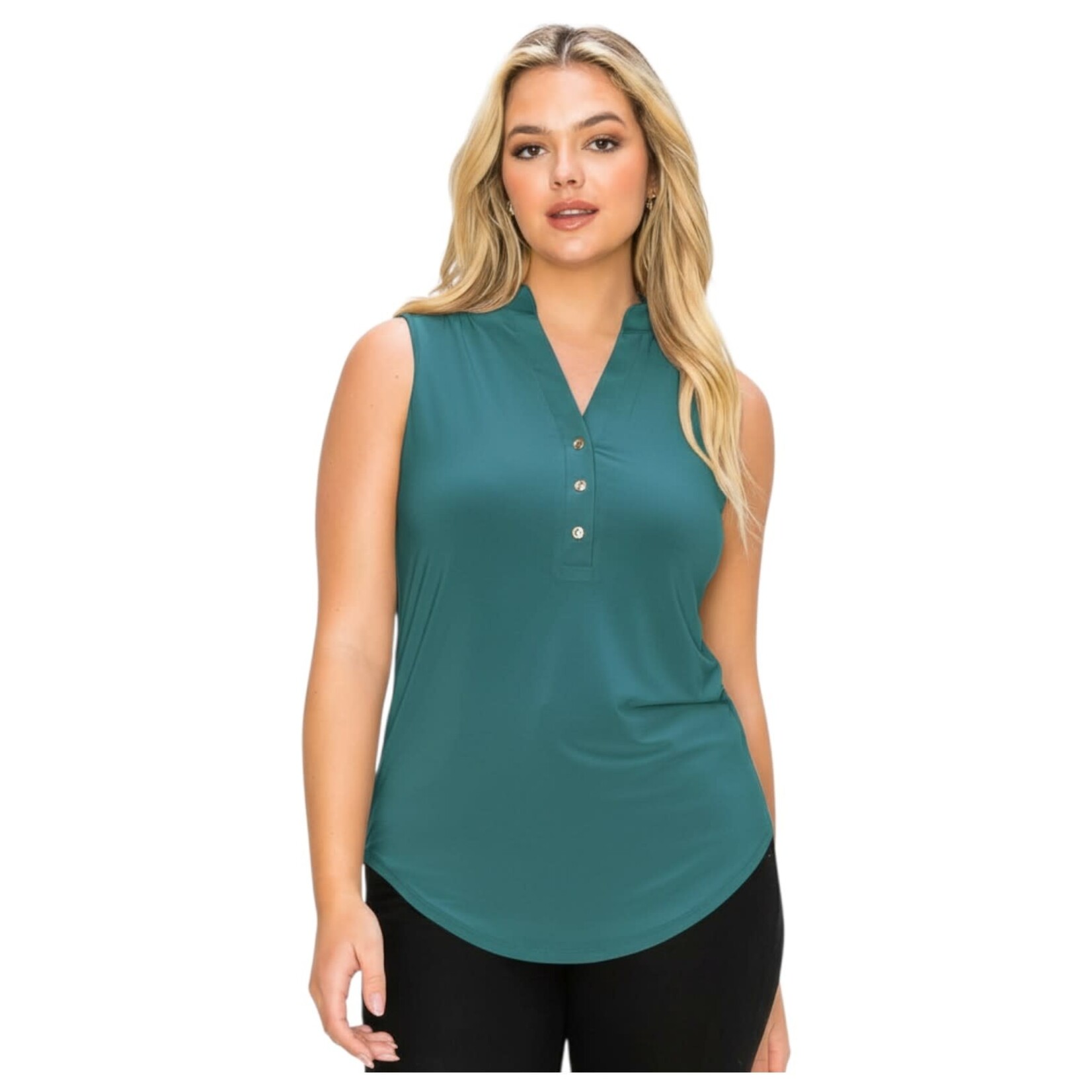PERSEPTION PERSEPTION 3 BUTTON V-NECK SLEEVELESS TOP TP-MS-206