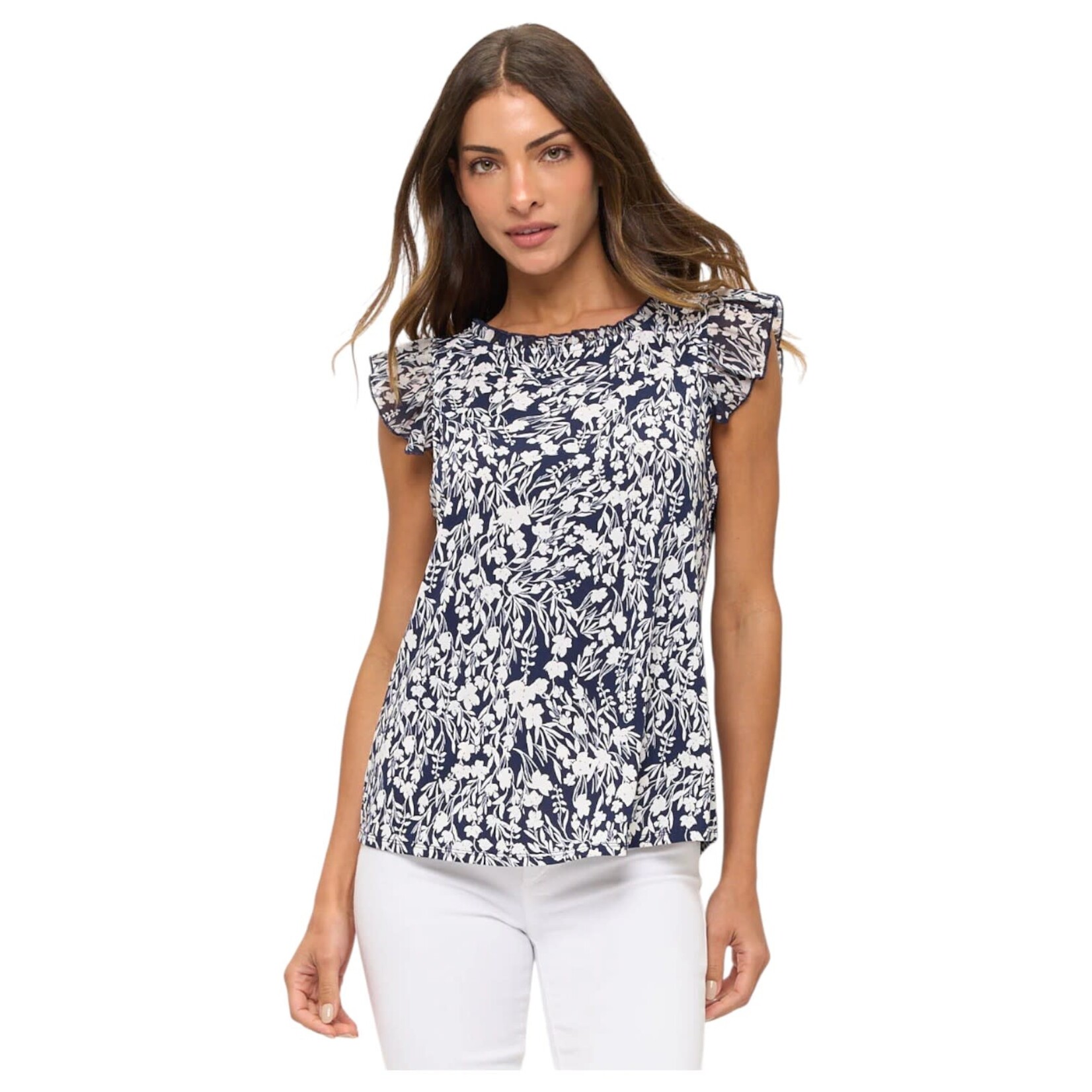 PERSEPTION PERSEPTION FLORAL CAP SLEEVE TOP TP-MS-2198