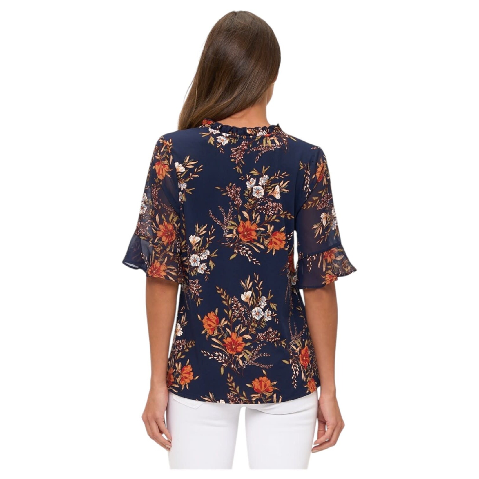 PERSEPTION PERSEPTION FLORAL RUFFLE SHORT SLEEVE TOP TP-MS-1624