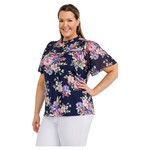 PERSEPTION PERSEPTION PLUS ILLUSION FLORAL FLUTTER MOCKNECK SHORT SLEEVE BLOUSE TP-WM-2100
