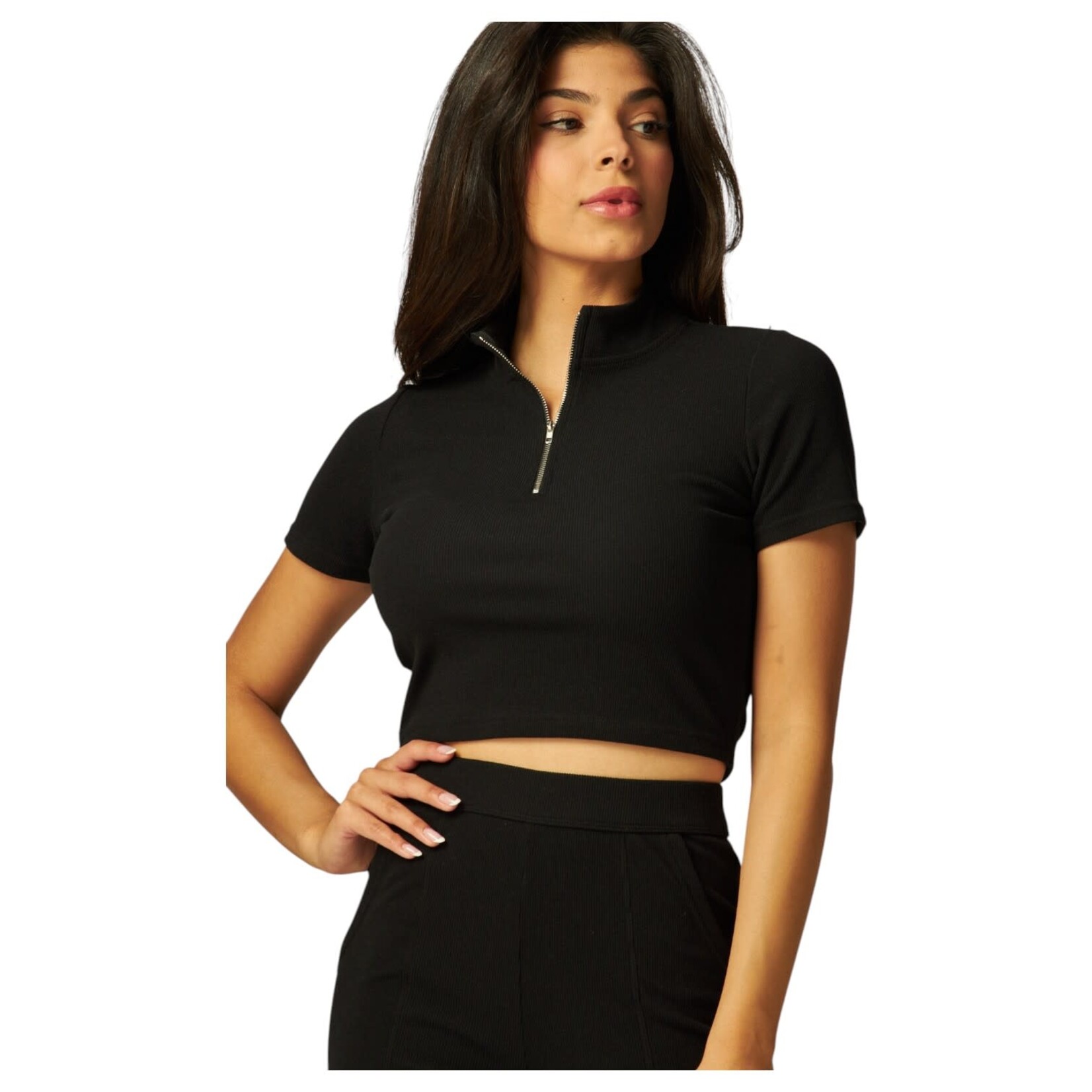 LOVE POEM LOVE POEM RIBBED MOCK NECK TOP BELLA-14Z