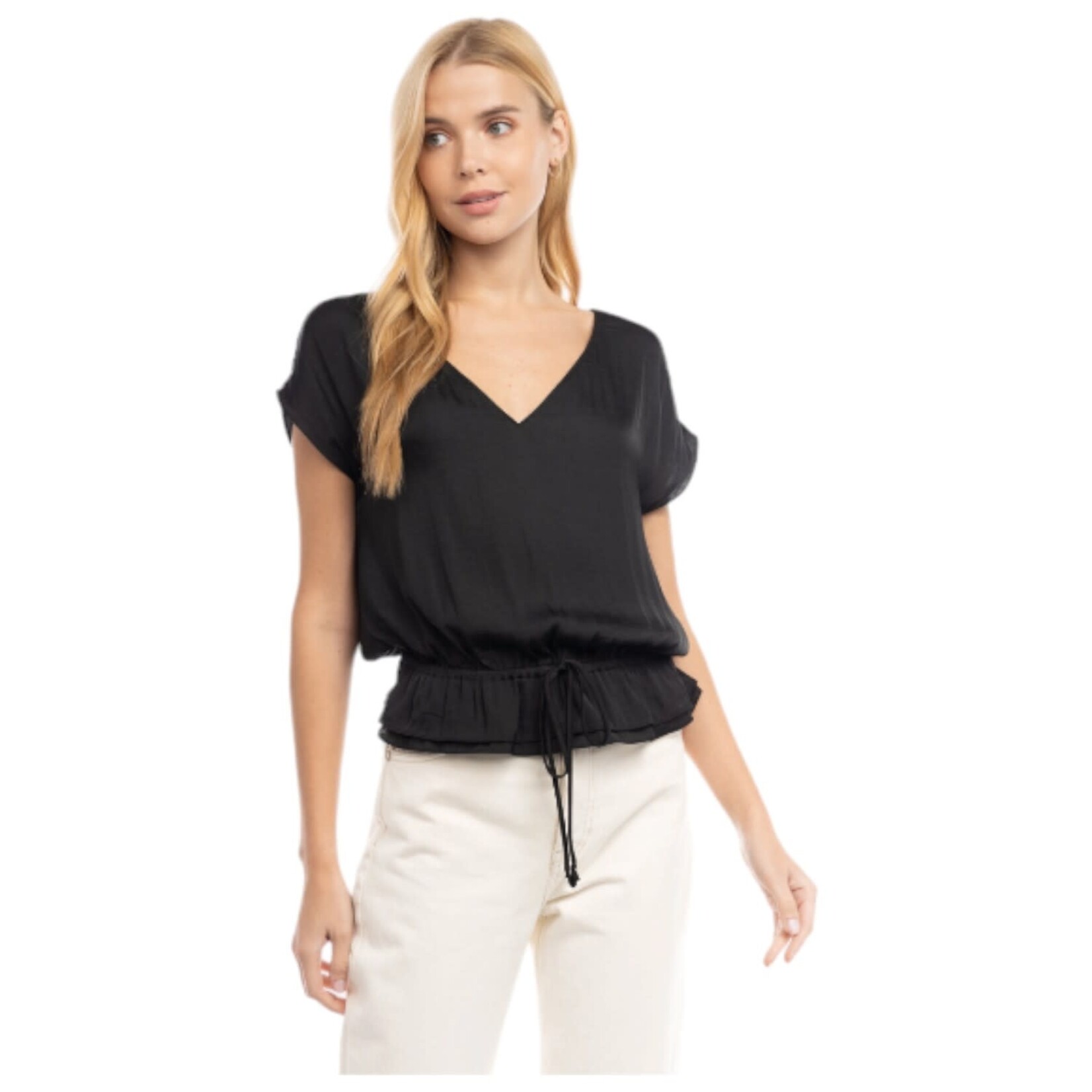 NAKED ZEBRA NAKED ZEBRA V-NECK CAP SLEEVE TOP VB114449