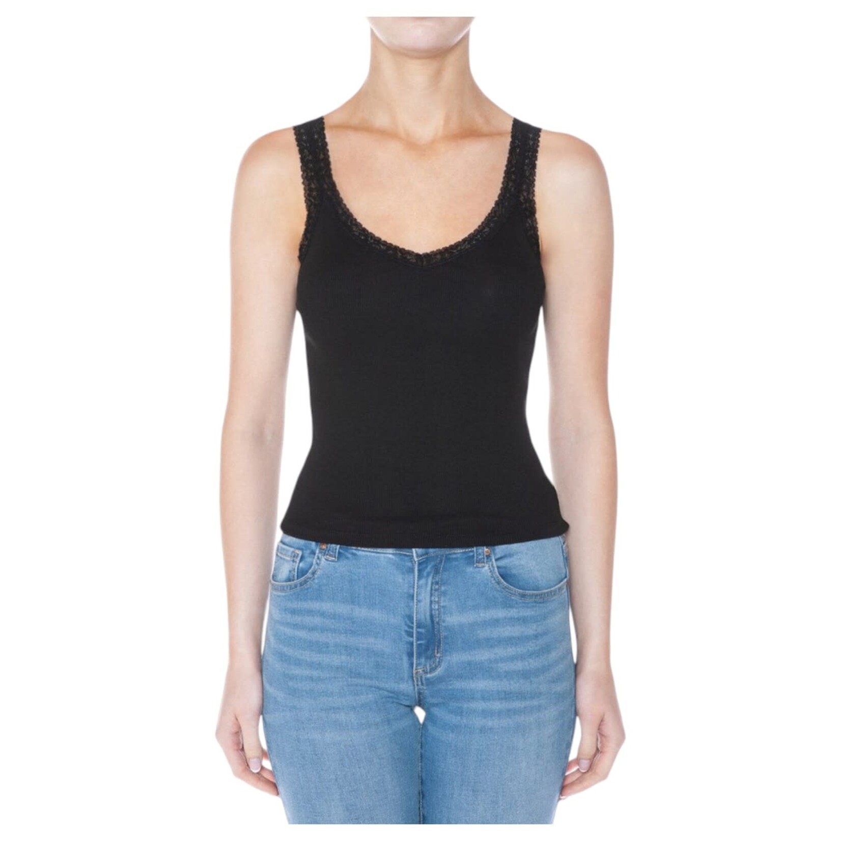 AMBIANCE APPAREL AMBIANCE RIBBED V-NECK LACE TANK TOP 76289